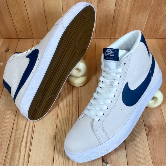 Nike SB Zoom Blazer Mid White Blue Skate Shoes - Picture 1 of 5